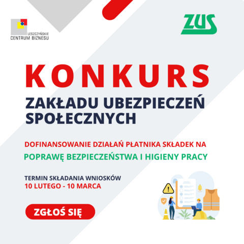 Konkurs ZUS -  dofinansowanie działań płatnika składek na poprawę bezpieczeństwa i higieny pracy